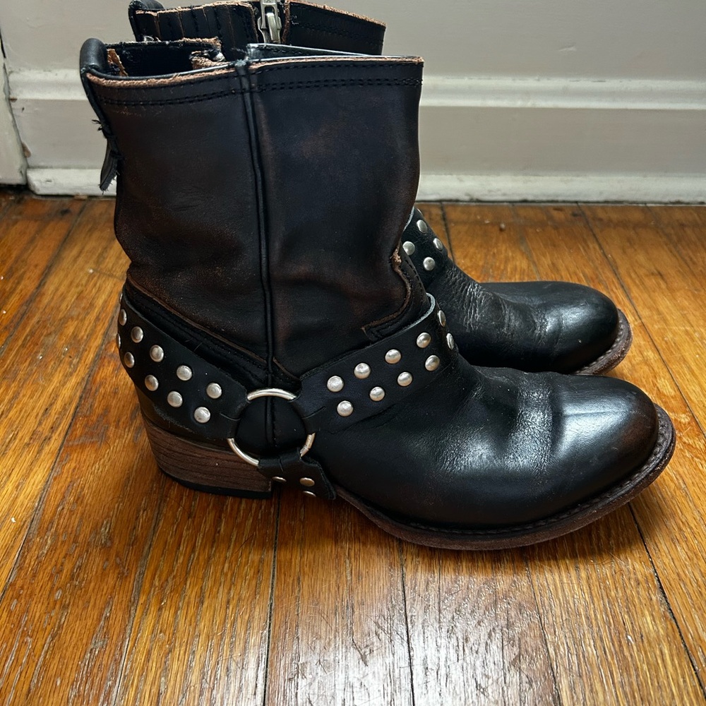 Freebird Black Leather Studded Boots